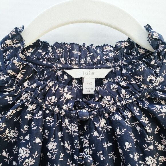 Joie Blouse Women's XXS Blue Senyana Navy Ditzy Cottagecore Floral Popover Top - Picture 13 of 16
